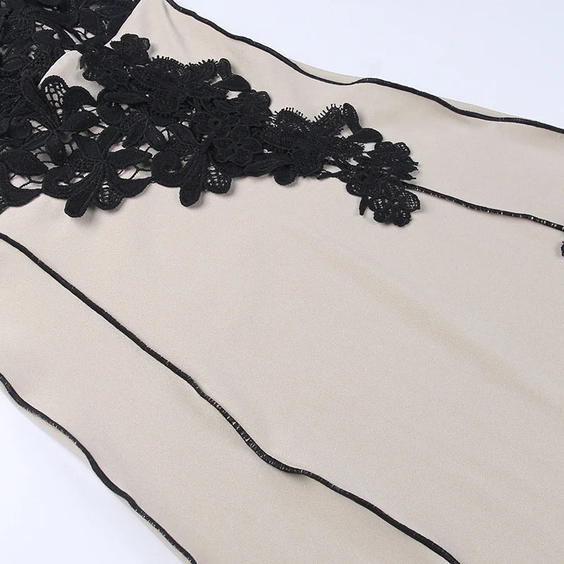 Mozision Lace High Split Sexy Midi Dress For Women Robe 2023 New Spaghetti Strap Sleeveless Deep V Neck Party Long Dress Vestido