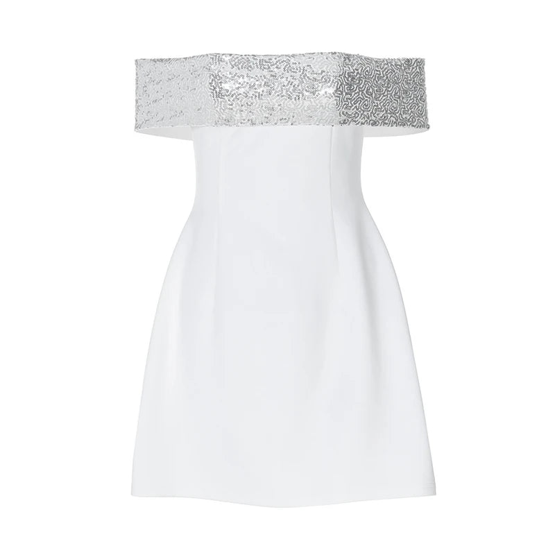 Mozision Off-shoulder Sequins Strapless Sexy Mini Dress Women Fashion Sleeveless Backless Sparkle High Waist Club Sexy Dress