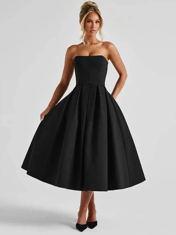 Mozision Off-shoulder Strapless Sexy Midi Dress Women Summer Fashion Sleeveless Backless High Waist A-line Club Long Dress Wofashion.xyz