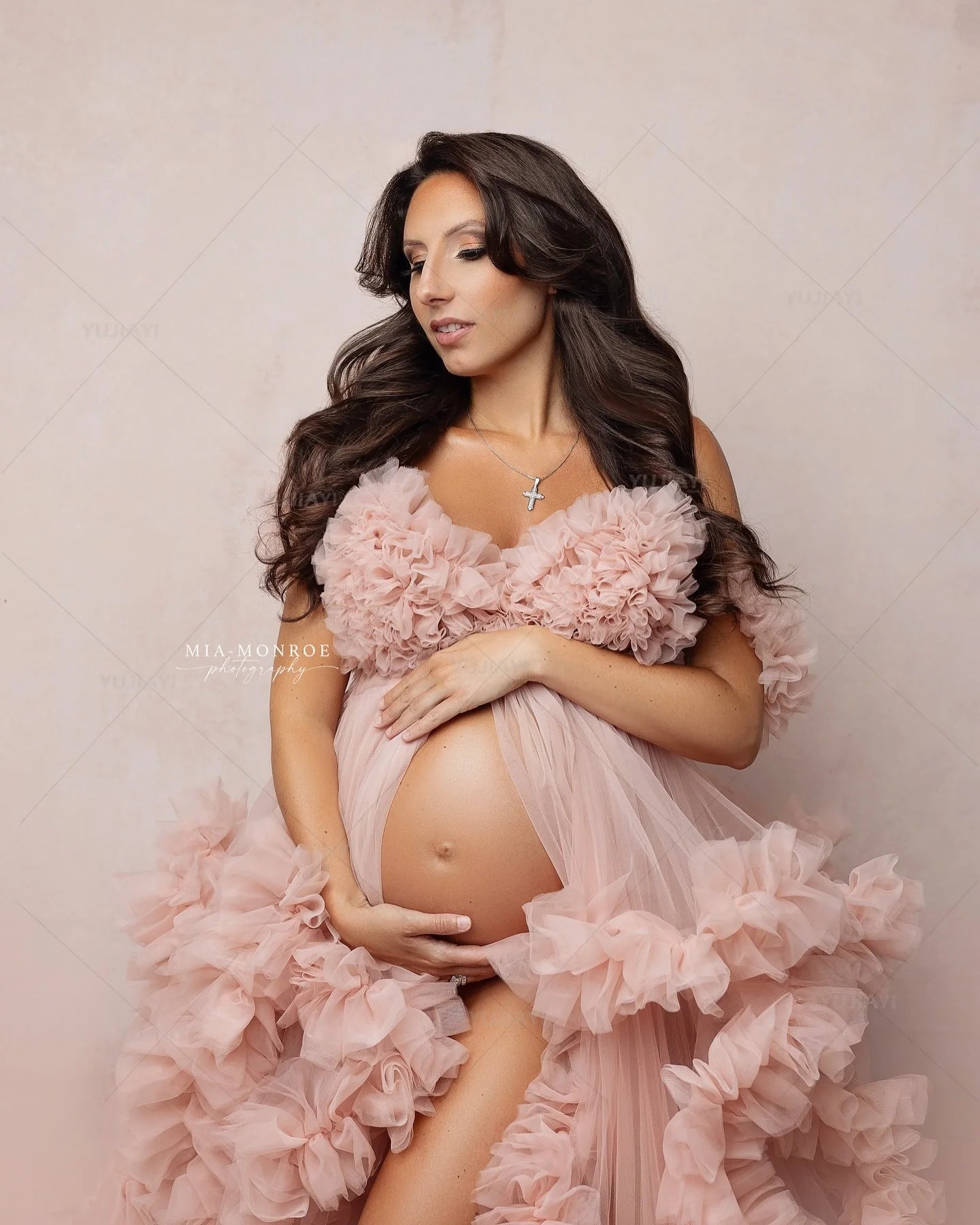 Luxury Maternity Robe Fluffy Tulle Dresses for Women Prom Dress Long Sleeves Wedding Party Gown Bridal Boudoir Pajamas Sleepwear