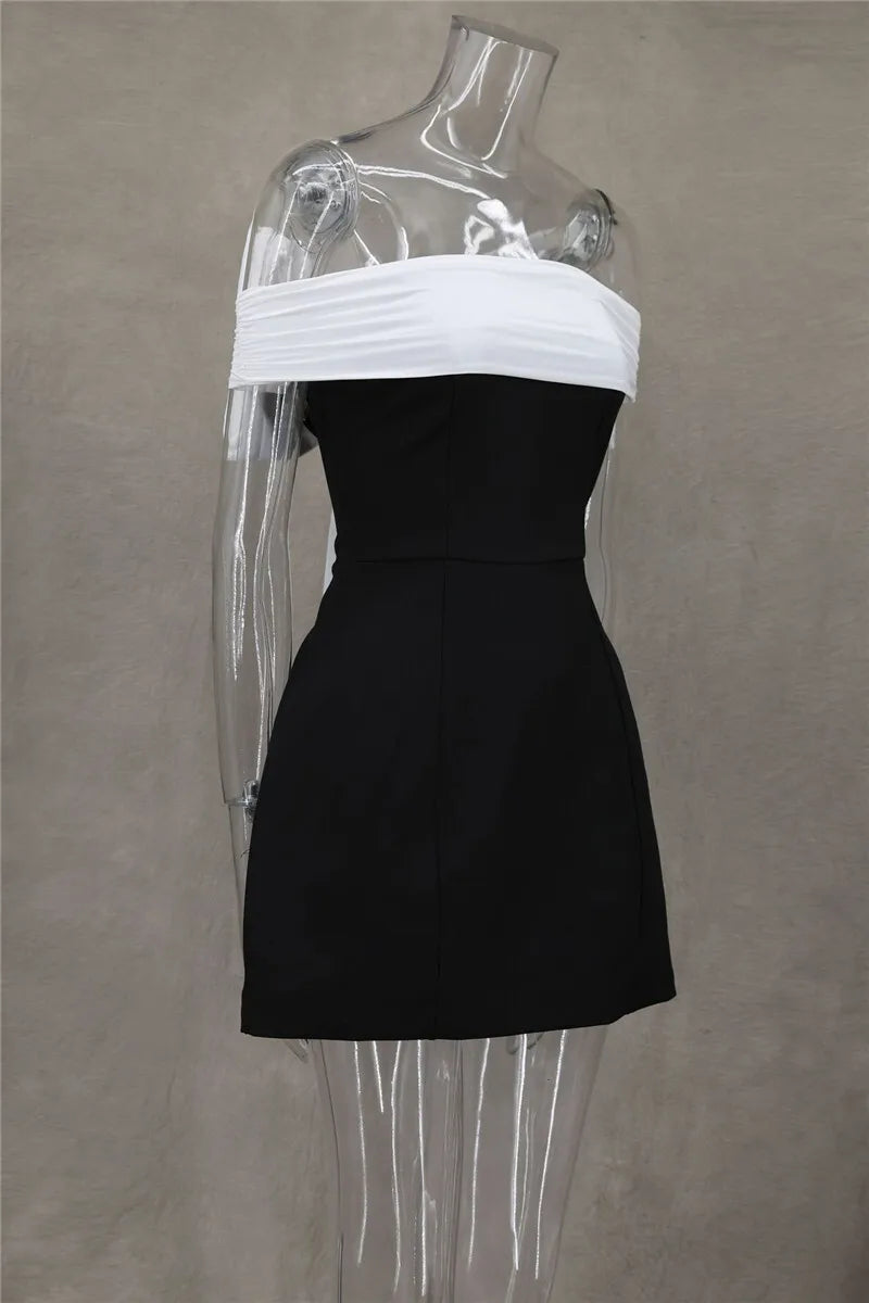 Mozision Bow Backless Sexy Mini Dress For Women Robe Elegant Off-shoulder Strapless Sleeveless A-line Club Sexy Dress Vestido