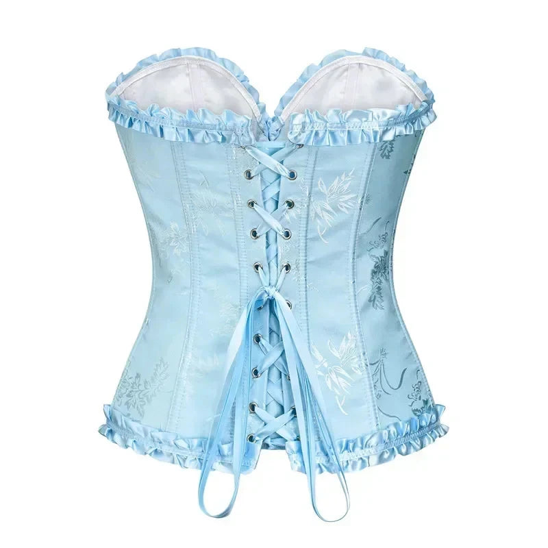 BurVogue Womens Lace Up Corset Top Floral Renaissance Overbust Body Shaper Bustier Corsets for Women
