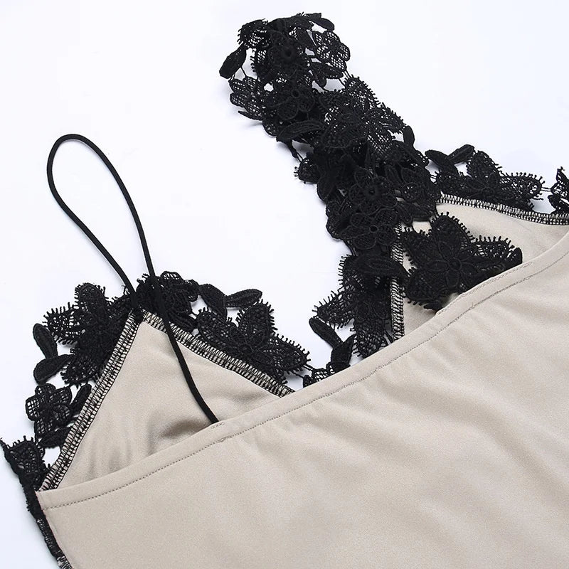 Mozision Lace High Split Sexy Midi Dress For Women Robe 2023 New Spaghetti Strap Sleeveless Deep V Neck Party Long Dress Vestido