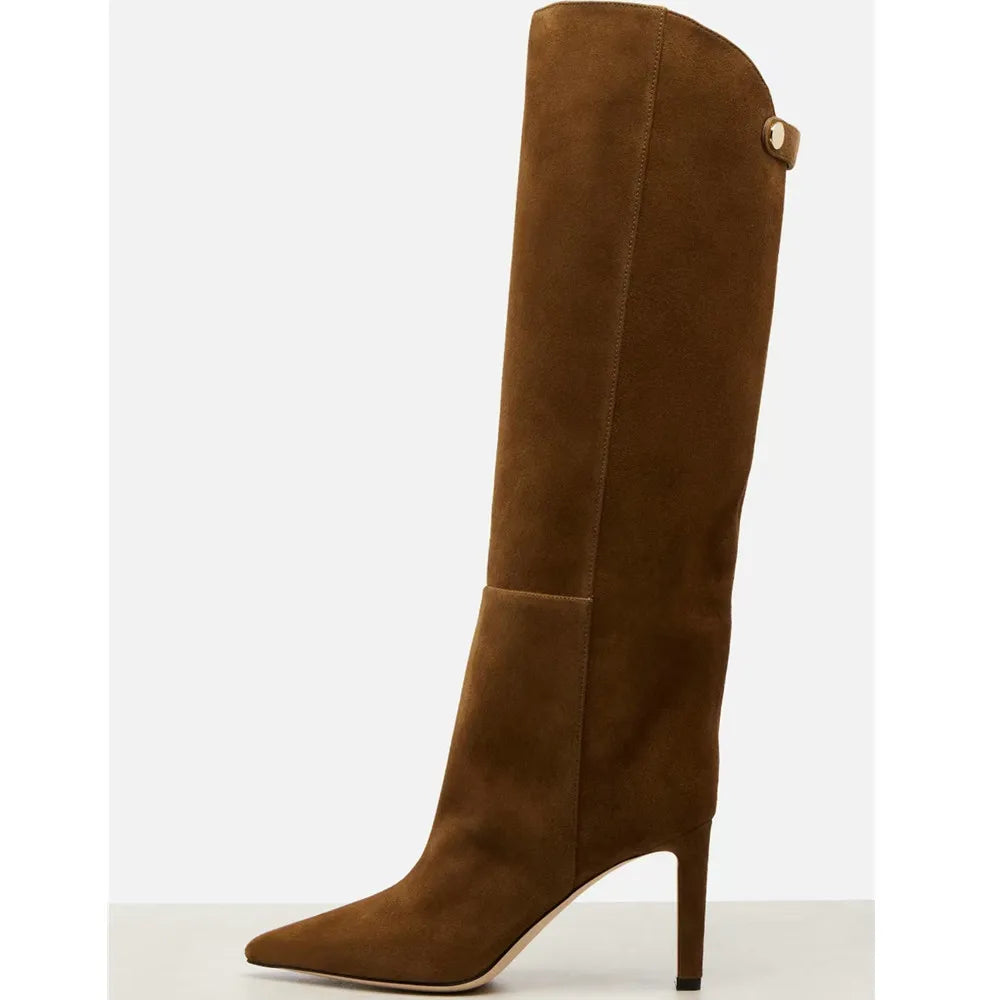 Women Knee High Long Boots for Woman's Pointed Toe Thin Heels Slip-On Fashion Botas Mujer 2025 Solid Color Autumn Winter Shoes