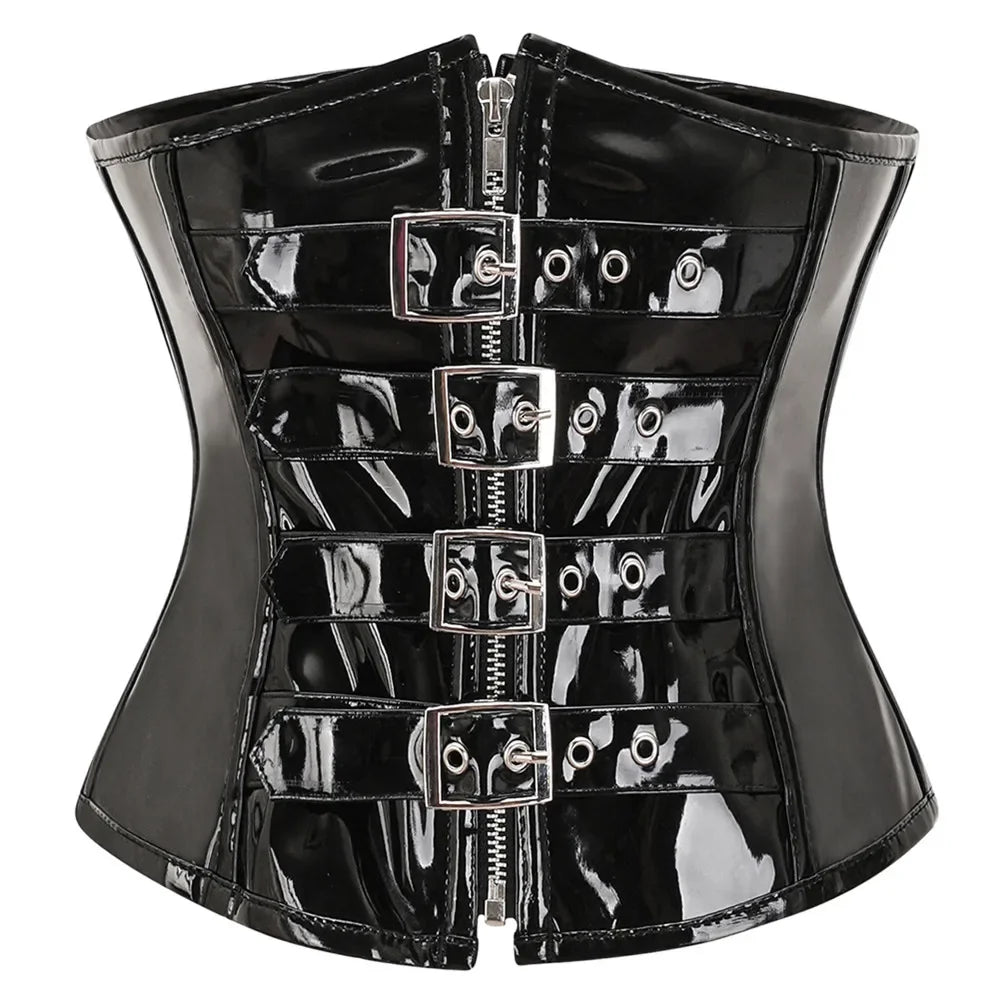 Fashion Steampunk Corset Top Gothic Womens Slimming Underbust PVC Leather Bustier Body Shaper Sexy Zipper Waist Cincher Corselet Wofashion.xyz