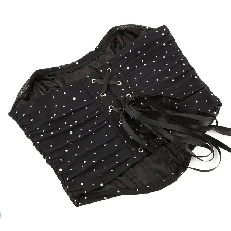 Breathable Mesh Strapless Off Shoulder Corset Tank Crop Tops Summer Camisole Underwear Women Shapers Slimming Lace Up Bustier