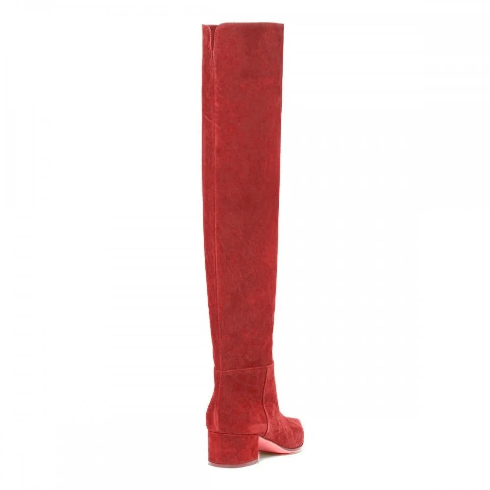 Ladies' Autumn and Winter Suede Thick High-heeled Oversized Knee High Boots, European and American Sexy Versatile Sleeve Boots