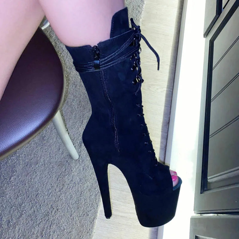 20CM Thin Heels Ankle Boots Extended Shoes length Platform Peep Toe High Heels Pole Dance Shoes Women Side Zipper Botas Mujer