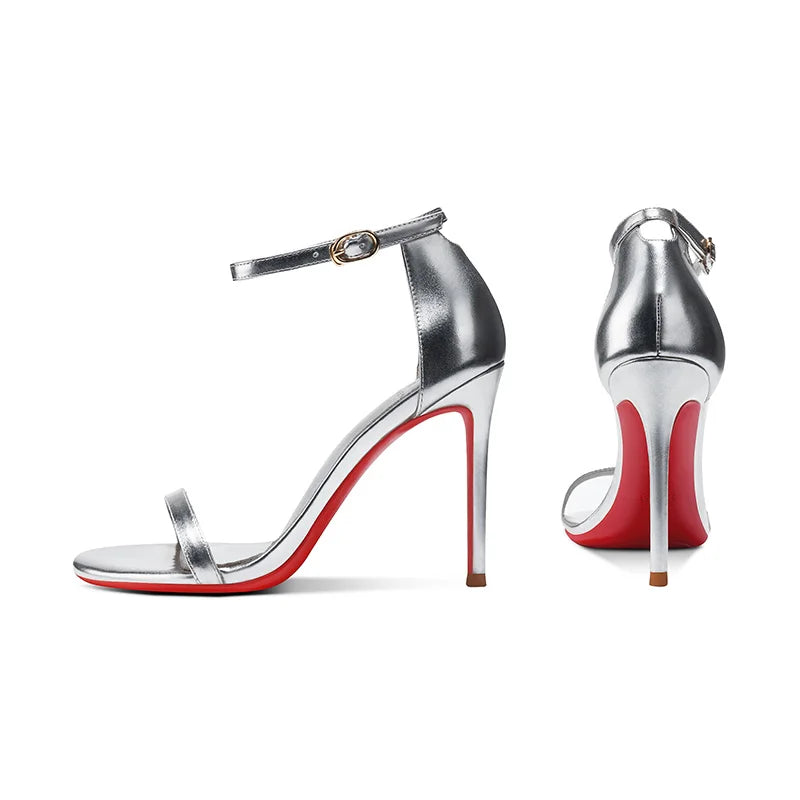 High heeled sandals for women in the summer of 2025, fashionable black, sexy, slim heel, straight buckle high-heeled shoes