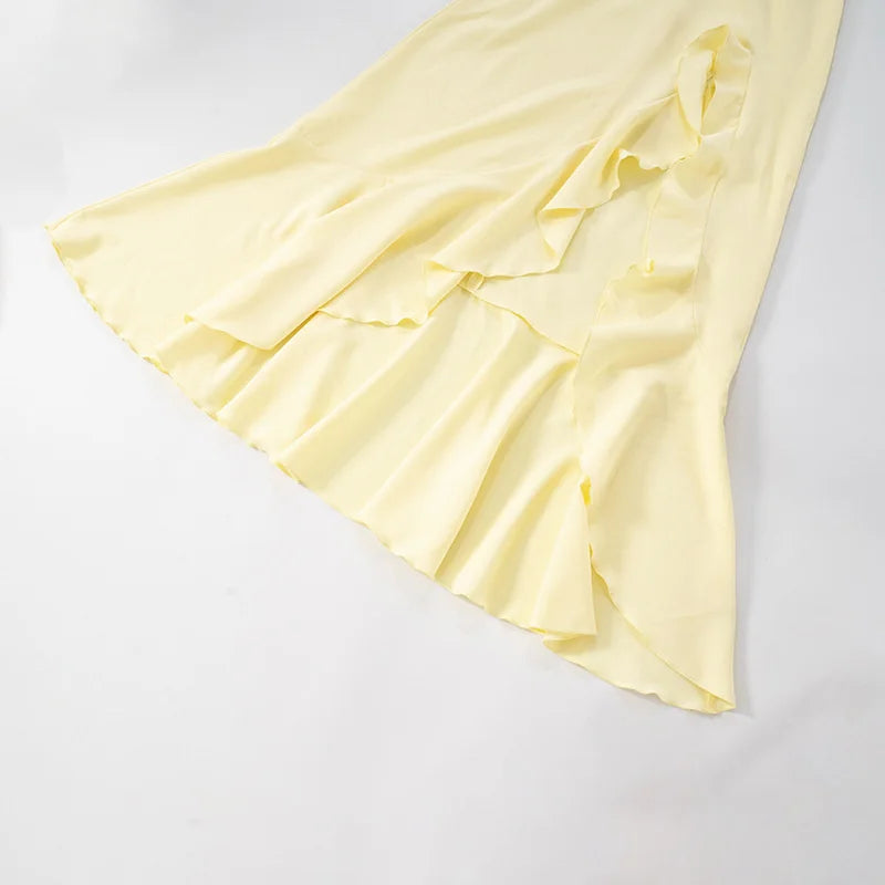 Mozision Off-shoulder Strapless Ruffled Sexy Maxi Dress Women Summer Fashion Backless Bow Thigh High Split Club Long Dress