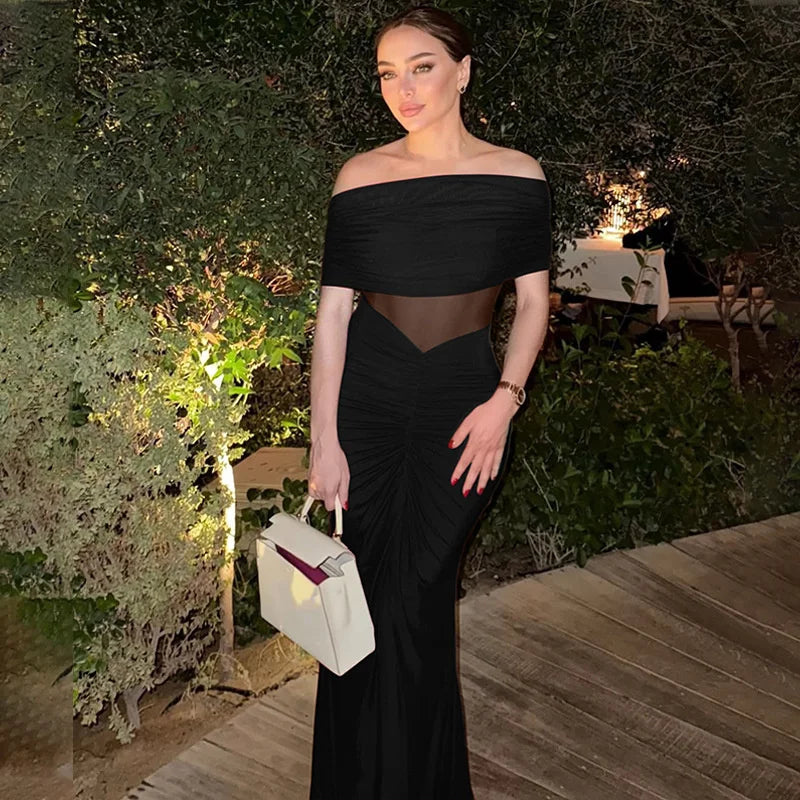 Mozision Off-shoulder Backless Sexy Maxi Dress Women Summer Fashion Strapless Sleeveless See Through Club Party Long Dress