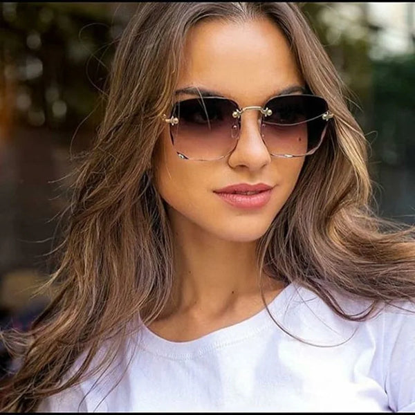 Sunglasses For Women ladies Rimless Sun glasses Diamond cutting Lens Brand Designer Ocean Shades Vintage female glasses eyewear Wofashion.xyz