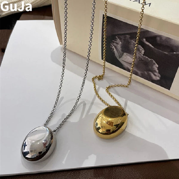 Fashion Jewelry Popular Style One Layer Chian Smooth Oval Metal Pendant Necklace For Women Girl Gift Hot Sale Accessories Wofashion.xyz