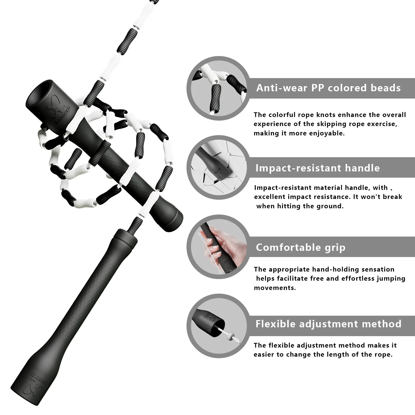 MOGOLD Beaded Jump Rope - Adjustable Speed Rope for Fitness, Boxing, Freestyle & Indoor Workouts for Men and Women