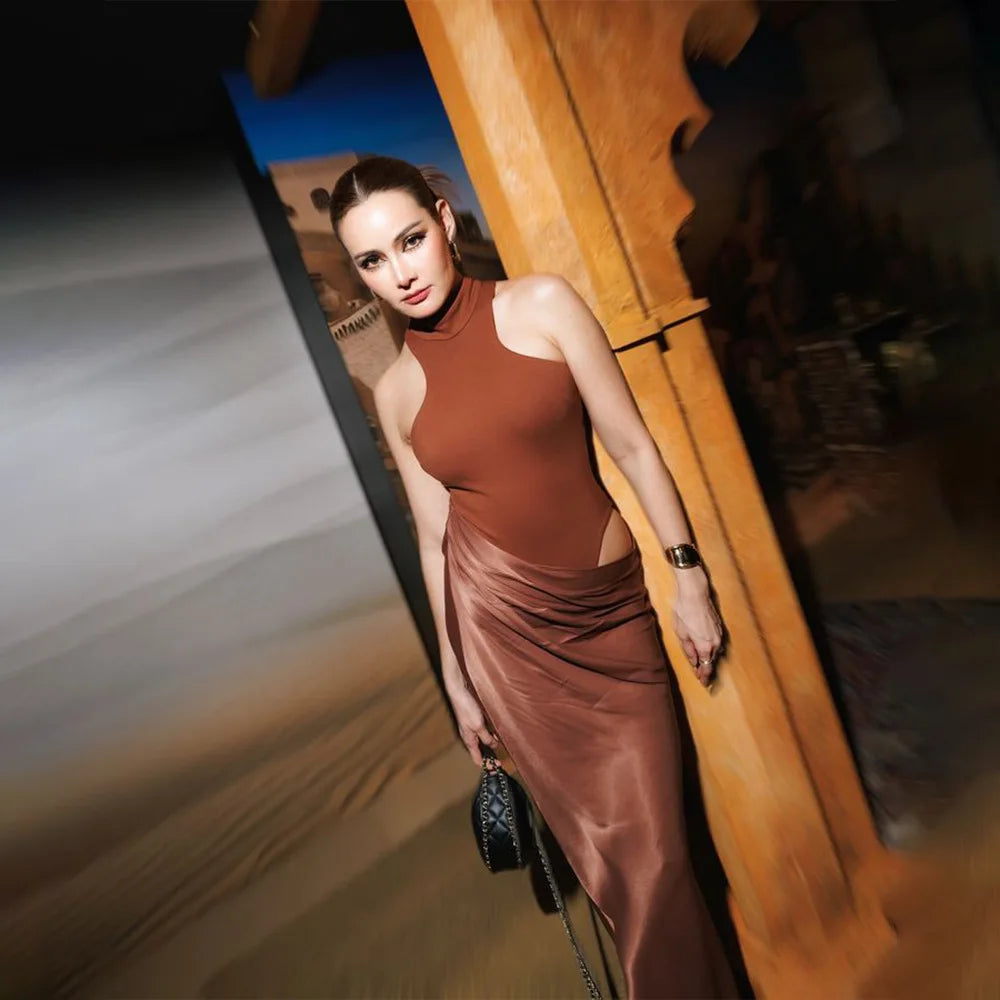 Mozision Women Sexy Party Club Evening Bodycon Sleeveless Long Dress Backless Soild Color Elegant Summer Dress