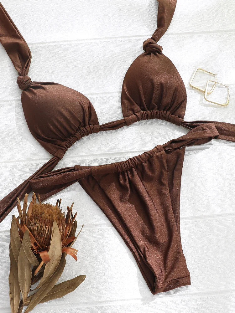 Pleated Bikinis Push Up Swimsuit Sexy Swimwear Women Bandage Beachwear Solid Color Bathing Suits 2024 Bikini Summer Swimsuits