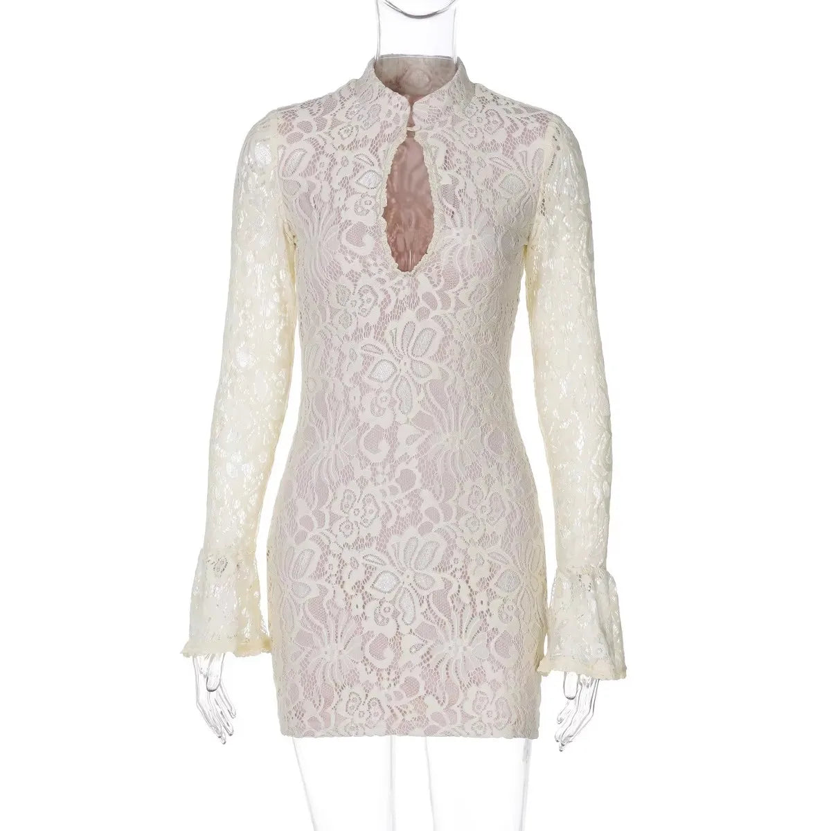 NIDANSSI White Lace Lining Hollow Out Autumn Dress Women 2024 Robes Elegant Evening Party Dress Bodycon Mini Dress Vestidos