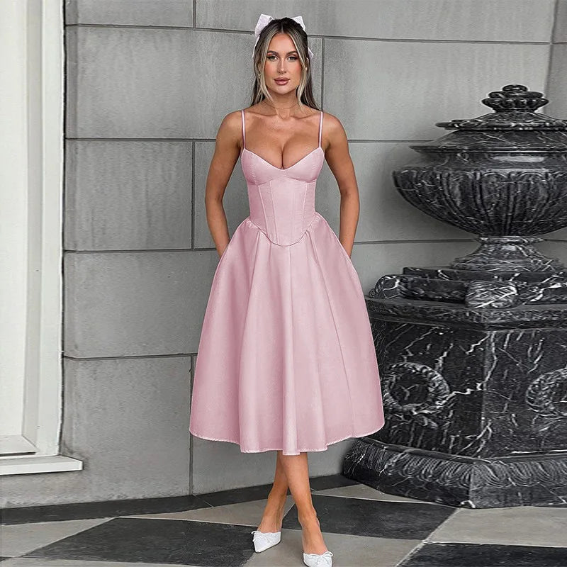 NIDANSSI 2025 Bodycon Slim Backless Evening Party Dress Women Robes Pleated Elegant Sexy Dress Midi Long Summer Dress Vestidos Wofashion.xyz