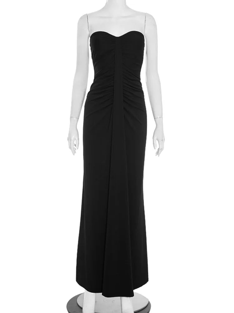 Mozision Off-shoulder Strapless Sexy Maxi Dress Women Gown Elegant Sleeveless Backless Bodycon Draped Ruched Club Party Dress