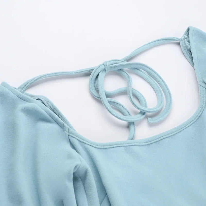 NIDANSSI Lantern Long Sleeve Backless Lace Up Autumn Dress Women Robes Elegant Evening Party Dress Bodycon Mini Dress Vestidos