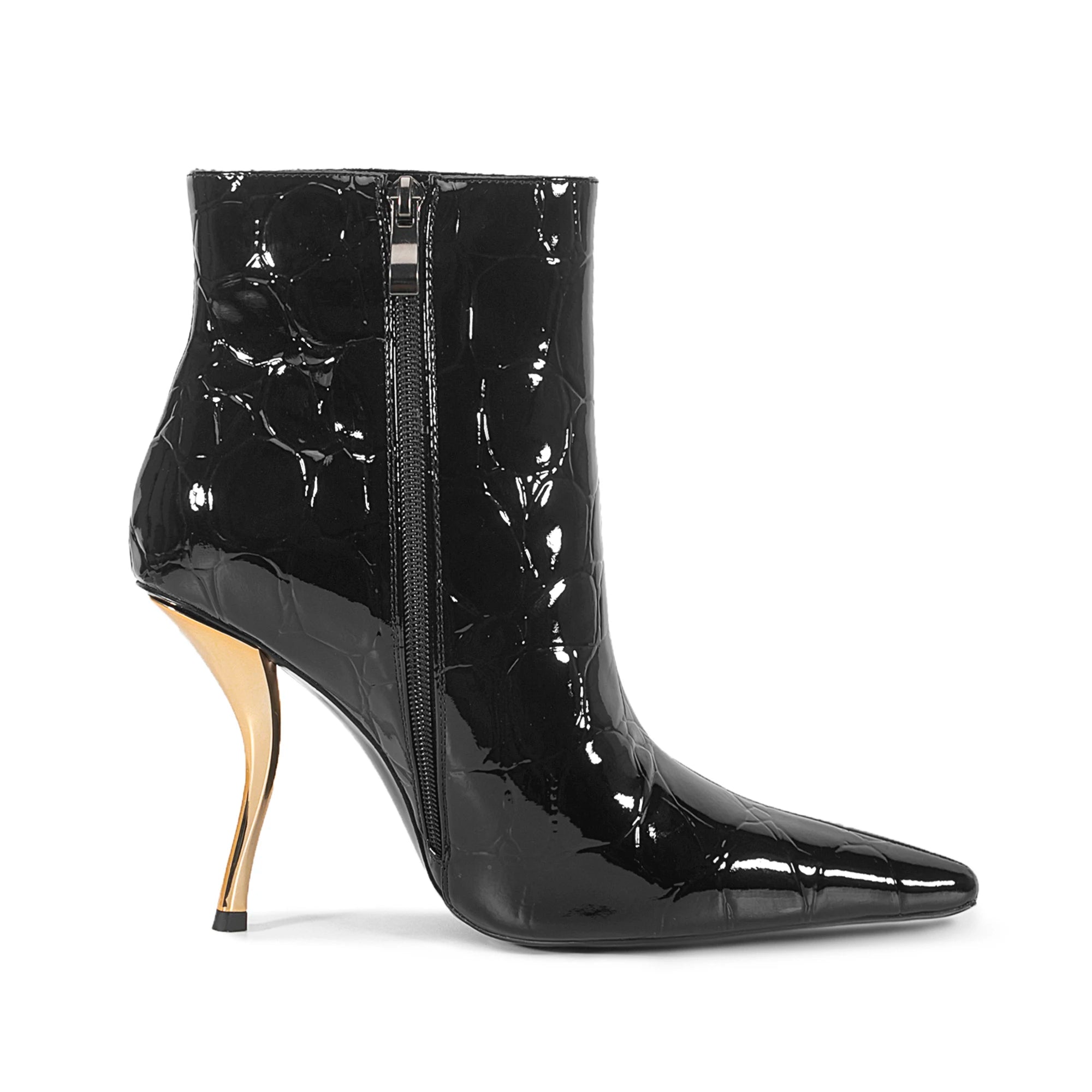 2025European AndAmerican Women's Autumn Andwinter New Style Metal High Heels,advanced Stonepattern Sidezipper Pointed Shortboots