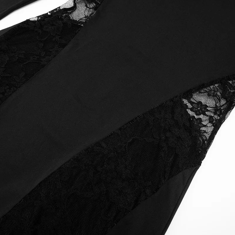 Mozision Lace See Through Long Sleeve Sexy Maxi Dress Women Black Patchwork Hollow Out High Waist Bodycon Club Party Long Dress