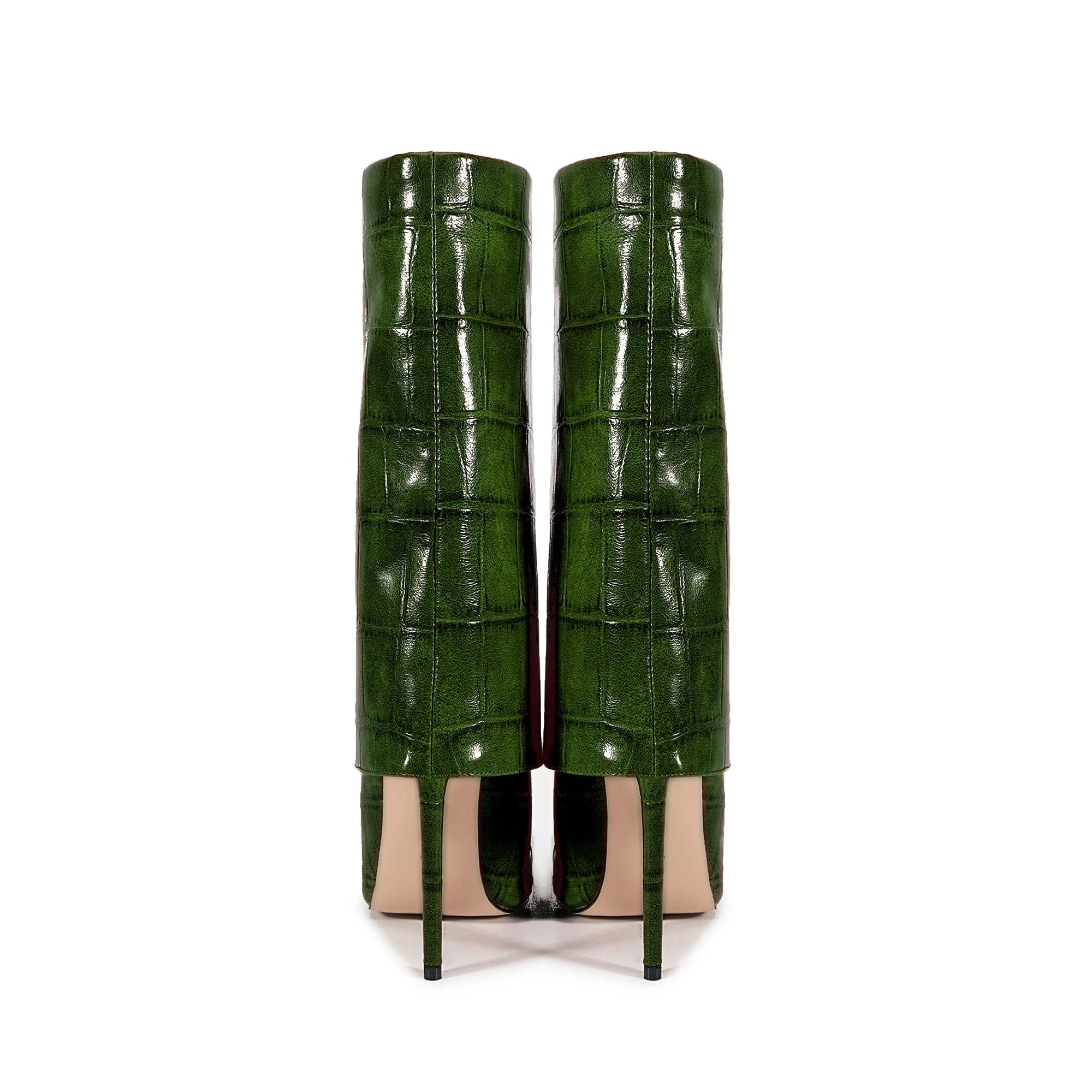 European and American Style High-heeled Wide Tube Sleeve Skirt Boots for Women, Niche Stone Patterned Fashion Banquet Shoes