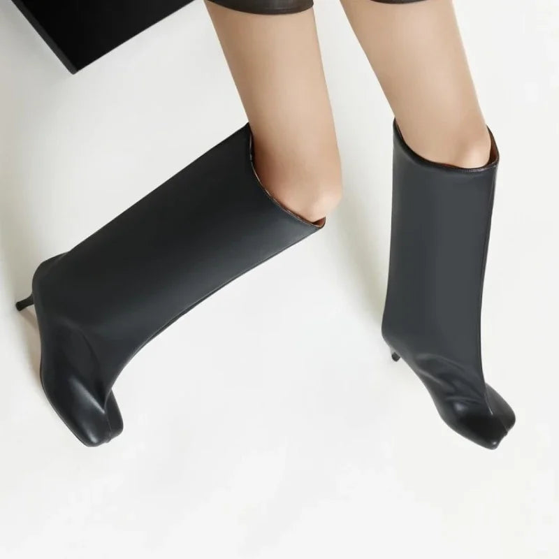 2024 European and American Fashion Stiletto Heels Wide Leg Knee Sleeve Boots Women's Square Head Suede Warm Boots