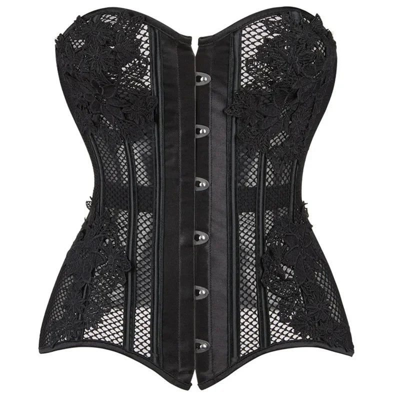 Sexy Bustiers And Corsets Gothic Floral Lace Tops For Women Vintage Corset Hollow Out Breathable Overbust Corselet Wofashion.xyz