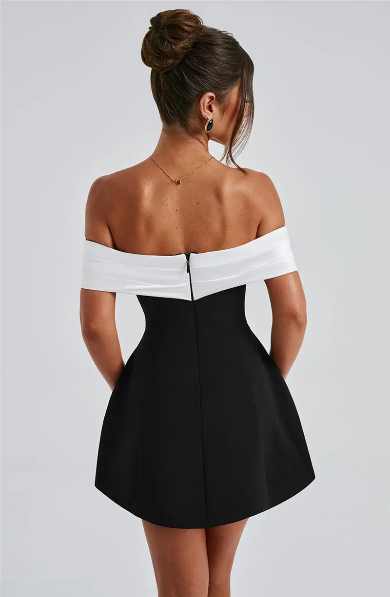 Mozision Bow Backless Sexy Mini Dress For Women Robe Elegant Off-shoulder Strapless Sleeveless A-line Club Sexy Dress Vestido