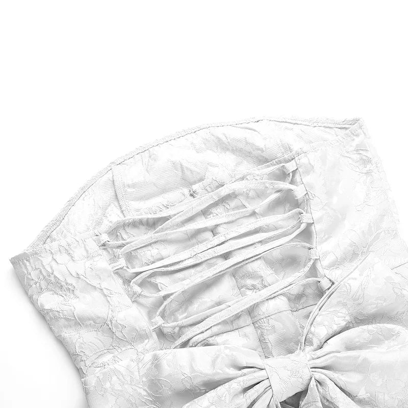 White Jacquard Pleated Evening Party Dress Women Robes Backless Elegant Sexy Dress Bodycon Summer Mini Dress Vestidos