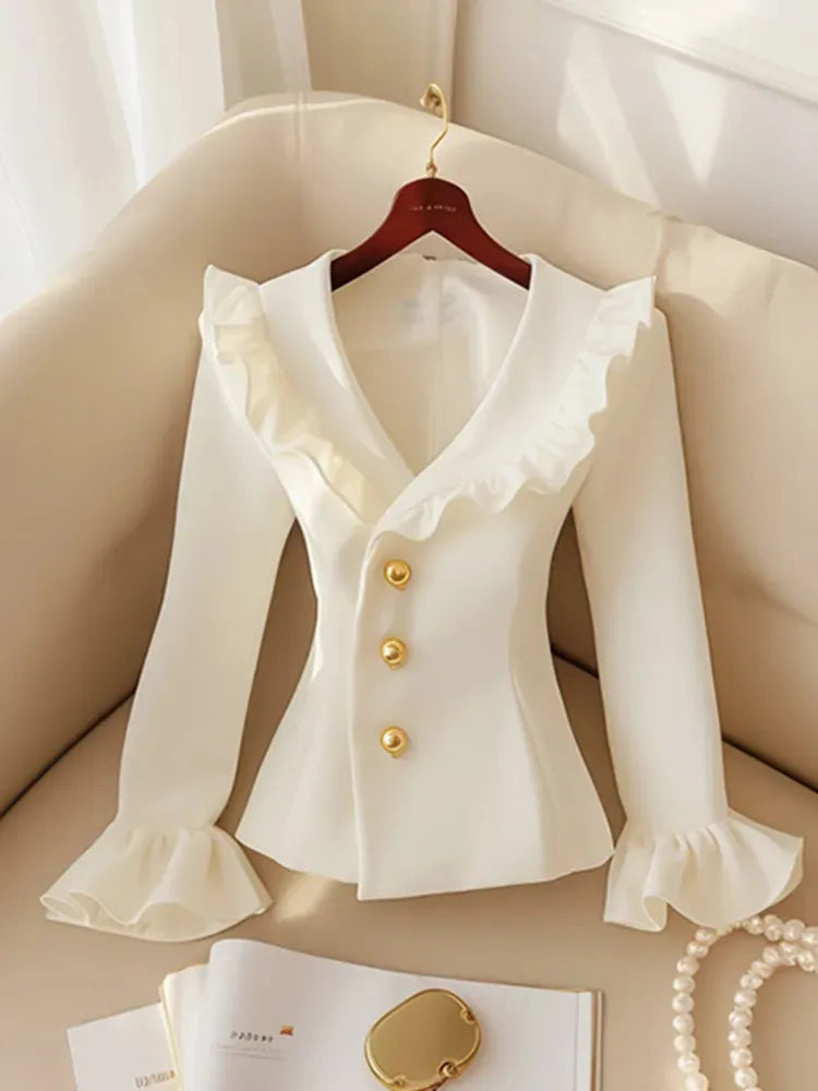 Spring And Autumn 2025 New Jacket Ladies' Blouses Are Unique And Super Beautiful White Receive Waist Overcoat
