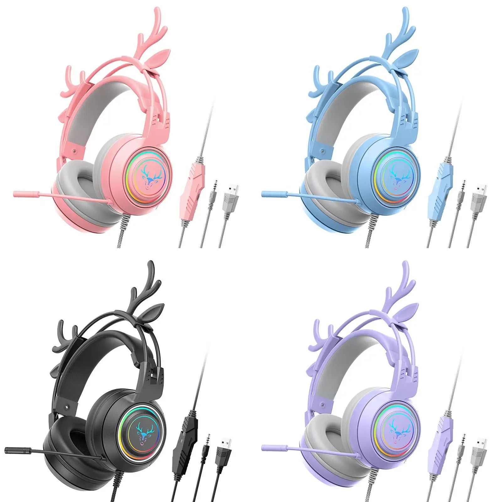 Wired Gaming Headset with Rotatable Microphone Detachable Antlers Earphones Stereo Computer Gaming Headphone for Laptop Tablet Wofashion.xyz