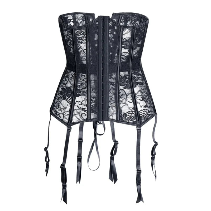 Underbust Corset Top With Suspenders Lingerie Sexy Women Waist Cincher Bustier Breathable Lace Shape Body Garter Belt Plus Size Wofashion.xyz