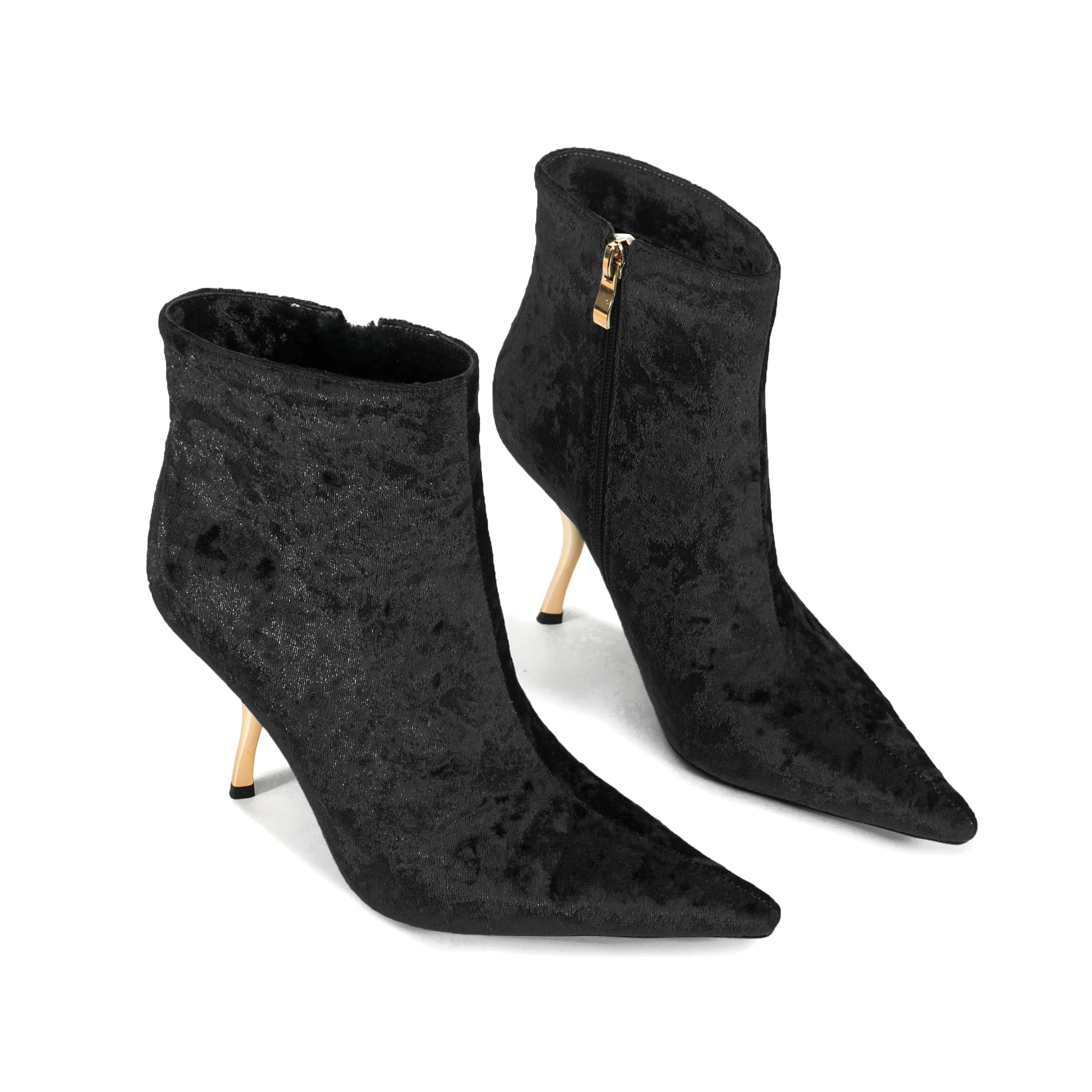 2025European AndAmerican Women's Autumn Andwinter New Style Metal High Heels,advanced Stonepattern Sidezipper Pointed Shortboots