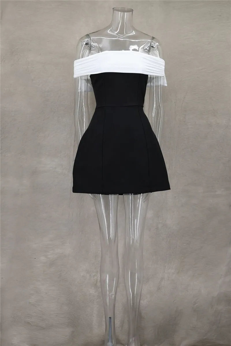 Mozision Bow Backless Sexy Mini Dress For Women Robe Elegant Off-shoulder Strapless Sleeveless A-line Club Sexy Dress Vestido