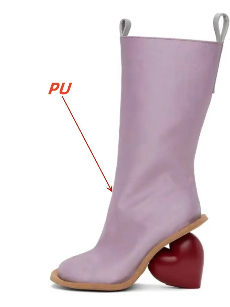 2024 New Women's Genuine Leather Mid Top Boots Fashion Round Toe High Heel Ankle Shoes with Zipper Stylish Comfortable Footwear