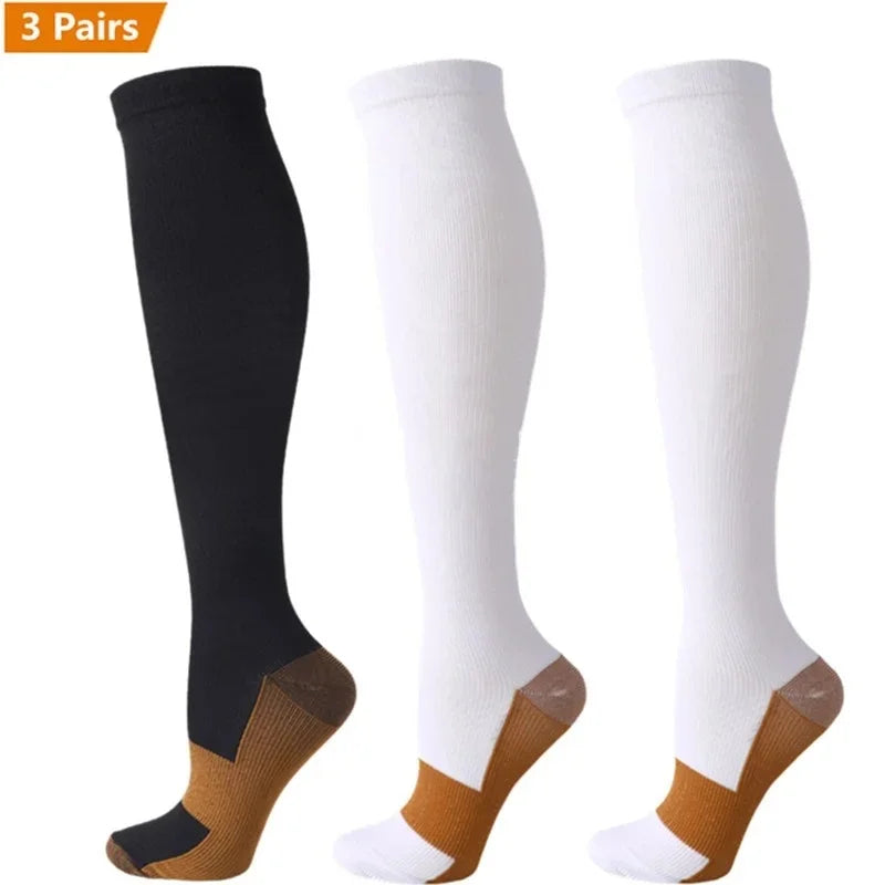 3 Pair Copper Compression Socks Women Men Anti Fatigue Pain Relief Graduated Unisex Compression Stockings Knee High 15-20 MmHg