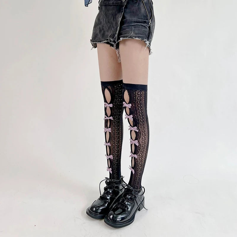 Elegant France Lolita Lace Stocking Women Summer Thin Lace Thigh High Lolita Socks for Women JK Cute Long Stockings