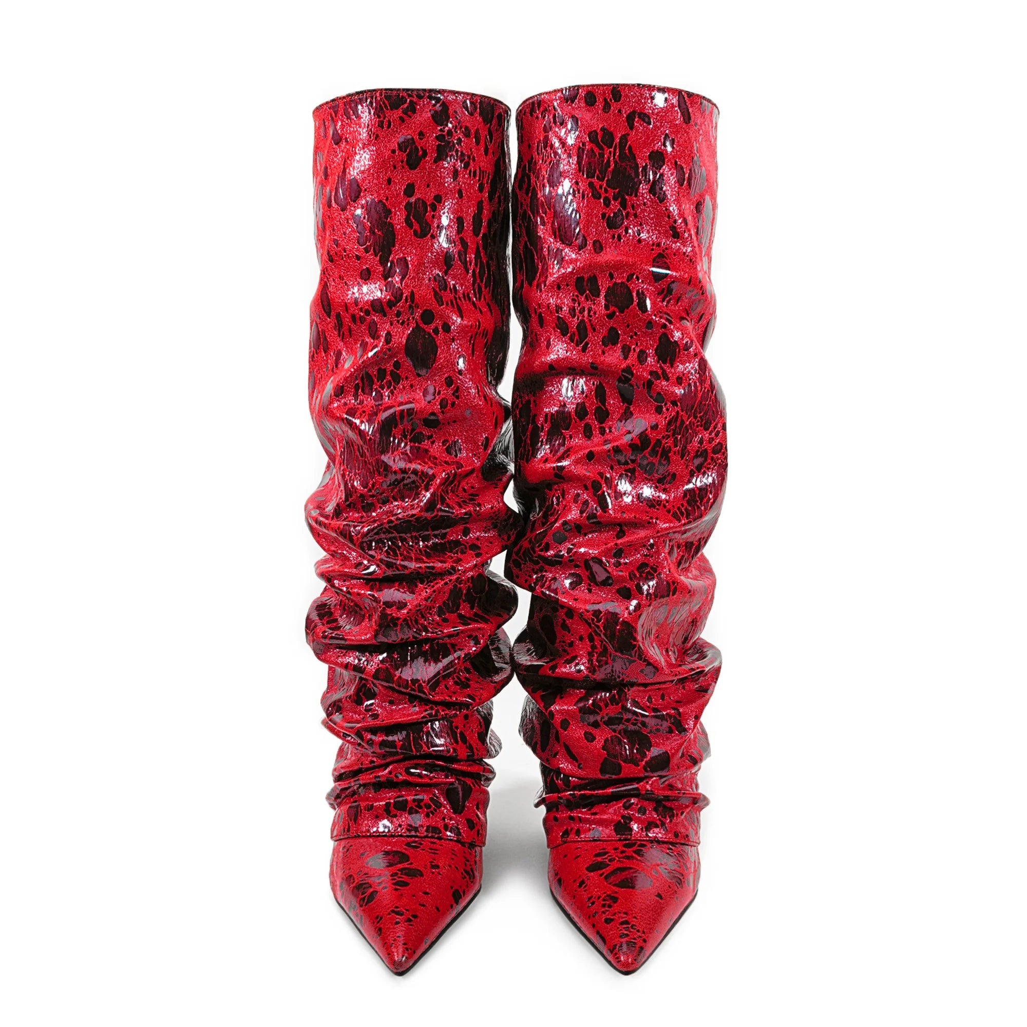 2025 European AndAmerican Women's Autumn and Winter Super Migration Coarse High Heels Fashion Pleated Pointed Sleeve Skirt Boots