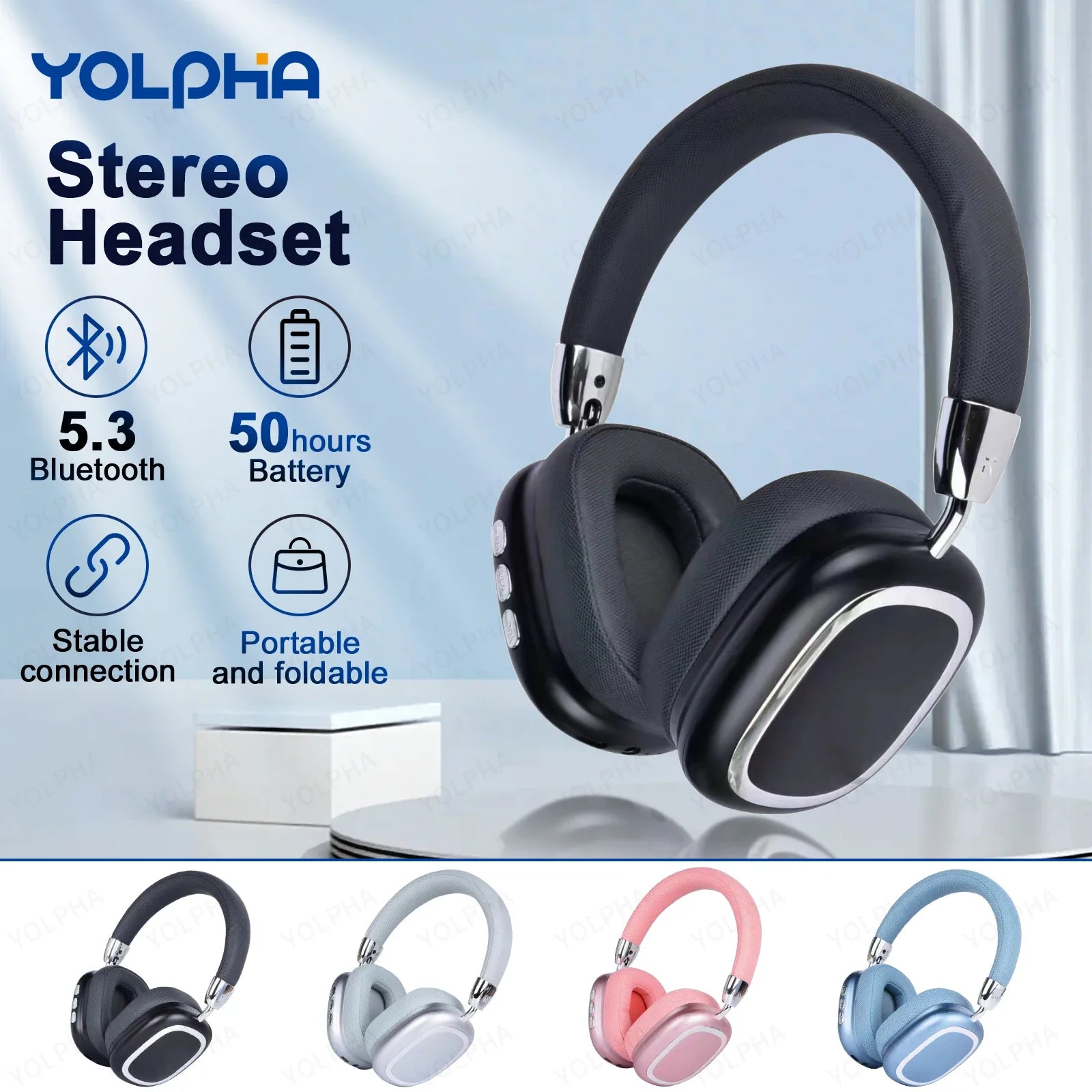 Headphones Wireless Bluetooth Over-Ear Foldable Wired Stereo Headset with Mic Phone PC Soft Earmuffs Light Weight Long Wearing Wofashion.xyz