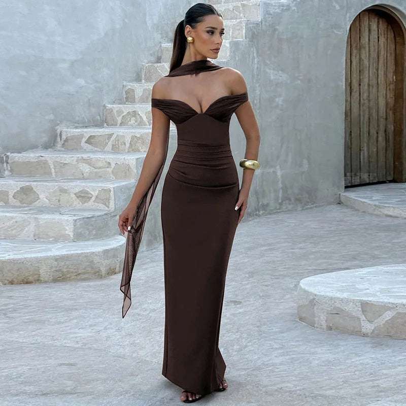 Blifanbo Sexy Elegant Ribbon Maxi Dress For Women Strapless Off-shoulder Sleeveless Backless Fashion Patchwork Party Long Dress