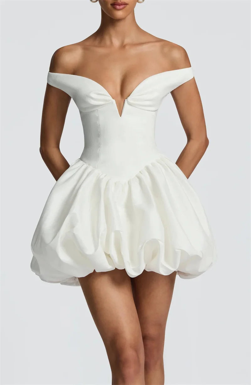 Mozision Off-shoulder Strapless Sexy Mini Dress Women Elegant White Sleeveless Backless High Waist A-line Club Party Dresses