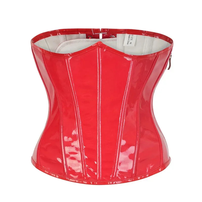 Leather Underbust Corset Tops Black Red Shiny PVC Steampunk Bustier Plastic Bones Basques Body Shaper Waist Cincher Korset