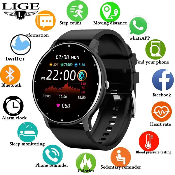 LIGE Smart Watch Men Women Full Touch Screen Sport Fitness Watch Man IP67 Waterproof Bluetooth For Android IOS Smartwatch Men Wofashion.xyz