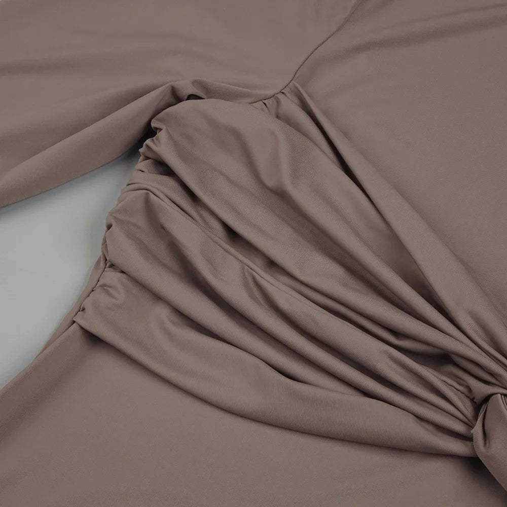 Sexy Elegant Party Dress Women White Long Sleeve Pleated Midi Dress for Evening Dinner Club