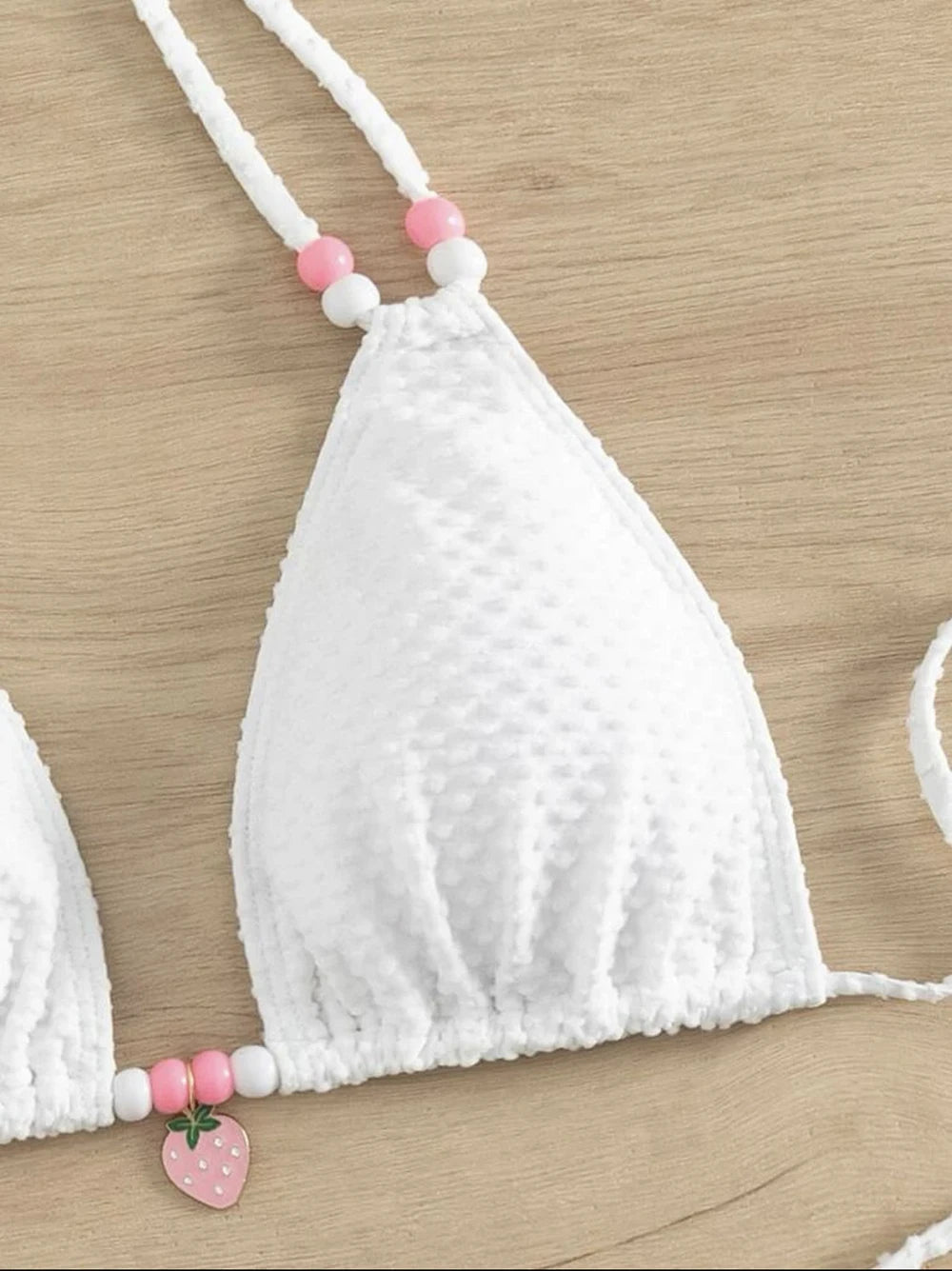 Sexy Pink Micro Thong Bikinis Sets Bead String Halter Swimwear Women Mini Swimsuit Bathing Suit Lace-up Biquinis Triangle Bikini