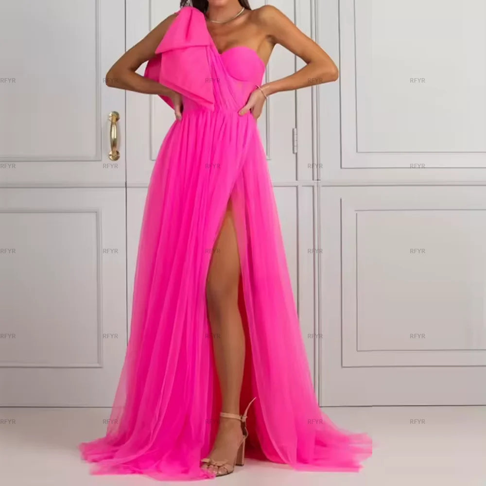 RFYR Yellow One-Shoulder Prom Dress Sweetheart Long Pleat Boned Evening Dress High Split Elegant Formal Party Gown Customized