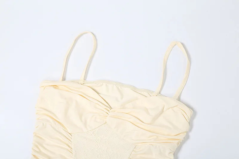 NIDANSSI Lace Print Ruffle Backless Holiday Casual Dress Women 2024 Elegant Sexy Dress Bodycon Midi Long Summer Dress Vestidos