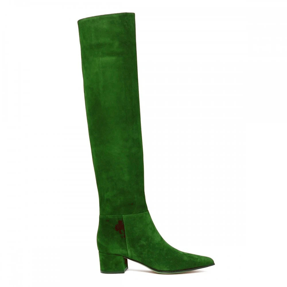 Ladies' Autumn and Winter Suede Thick High-heeled Oversized Knee High Boots, European and American Sexy Versatile Sleeve Boots